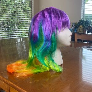 Rocker Layered Rainbow multi color wig purple blue green Cosplay dancer